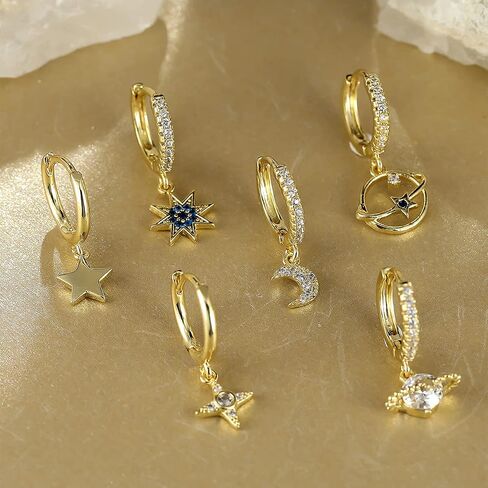 Vanel Planet Moon Star Earrings Star Hoop Dangle Earrings for Women Girls 18k Gold Plated Cute Huggie Earrings with Gifts Box in Saudi Arabia