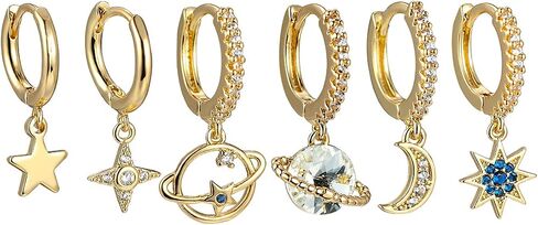 Vanel Planet Moon Star Earrings Star Hoop Dangle Earrings for Women Girls 18k Gold Plated Cute Huggie Earrings with Gifts Box in Saudi Arabia
