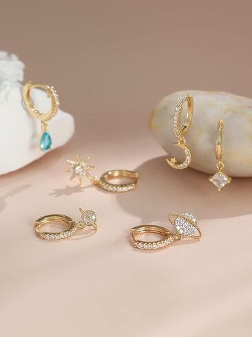 Vanel Planet Moon Star Earrings Star Hoop Dangle Earrings for Women Girls 18k Gold Plated Cute Huggie Earrings with Gifts Box in Saudi Arabia