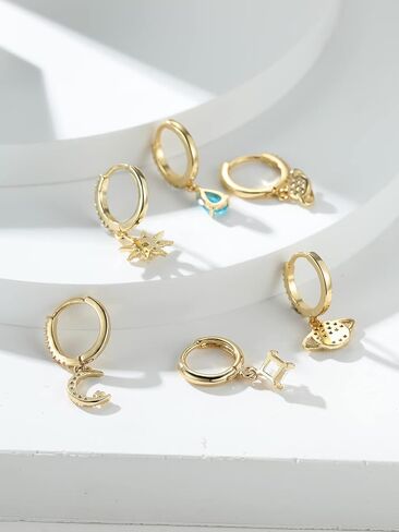Vanel Planet Moon Star Earrings Star Hoop Dangle Earrings for Women Girls 18k Gold Plated Cute Huggie Earrings with Gifts Box in Saudi Arabia