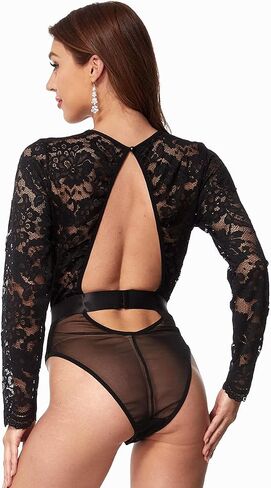 LINGERLOVE Sexy Lingerie for Women Long Sleeve Lace Teddy Bodysuit Plus Size One Piece Babydoll Lingerie S-4XL in Kuwait