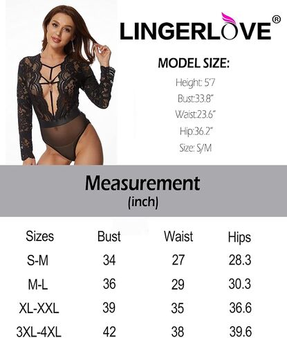 LINGERLOVE Sexy Lingerie for Women Long Sleeve Lace Teddy Bodysuit Plus Size One Piece Babydoll Lingerie S-4XL in Kuwait