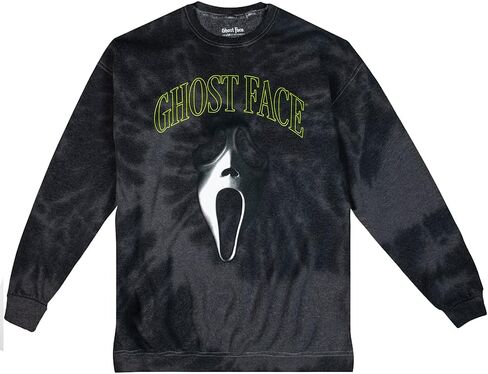 سويت شيرت رجالي من Bioworld Ghostface بأحرف خضراء نيون وصبغ حلزوني أسود in Saudi Arabia