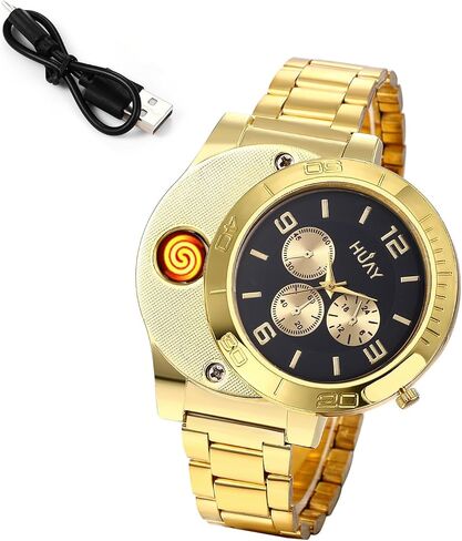 JewelryWe Mens Novelty Cigarette Lighter Watch USB Charging Windproof Quartz Wrist Watch for Valentine’s Day in Kuwait