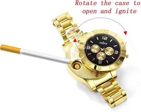 JewelryWe Mens Novelty Cigarette Lighter Watch USB Charging Windproof Quartz Wrist Watch for Valentine’s Day in Kuwait