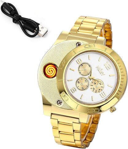 JewelryWe Mens Novelty Cigarette Lighter Watch USB Charging Windproof Quartz Wrist Watch for Valentine’s Day in Kuwait