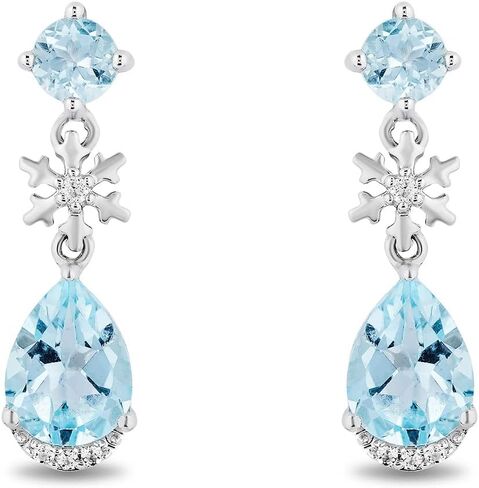 Jewelili Enchanted Disney Fine Jewelry Sterling Silver White Topaz & Sky Blue Topaz Elsa Snowflake Earring in Saudi Arabia