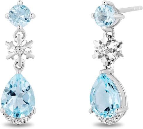 Jewelili Enchanted Disney Fine Jewelry Sterling Silver White Topaz & Sky Blue Topaz Elsa Snowflake Earring in Saudi Arabia