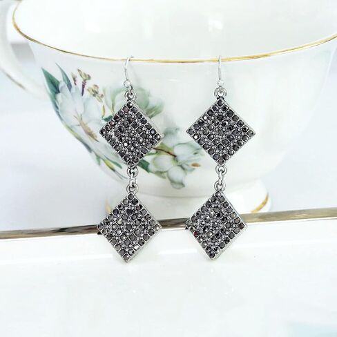 Jet Black Rhinestone Dangle Earrings for Women Silver Plated Sparkling Diamonds Drop Statement Earrings - Hypoallergenic in Saudi Arabia