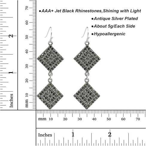 Jet Black Rhinestone Dangle Earrings for Women Silver Plated Sparkling Diamonds Drop Statement Earrings - Hypoallergenic in Saudi Arabia