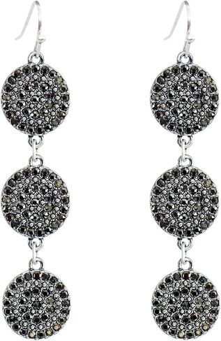 Jet Black Rhinestone Dangle Earrings for Women Silver Plated Sparkling Diamonds Drop Statement Earrings - Hypoallergenic in Saudi Arabia