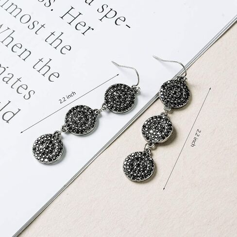 Jet Black Rhinestone Dangle Earrings for Women Silver Plated Sparkling Diamonds Drop Statement Earrings - Hypoallergenic in Saudi Arabia