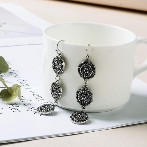 Jet Black Rhinestone Dangle Earrings for Women Silver Plated Sparkling Diamonds Drop Statement Earrings - Hypoallergenic in Saudi Arabia
