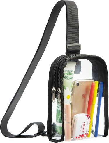 Mini Clear Sling Bag, Clear Crossbody Bag Stadium Approved, Women's Clear Fanny Pack Purse for Daily, Concerts, Sports Events, Black, Stadium Clear Fanny Bag in Kuwait