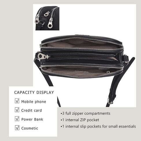 DAVIDJONES 3 Zip Porckets Compartment Crossbody Bag,Faux Leather Shoulder handbag for Women,Small Functional Travel Purse in Saudi Arabia