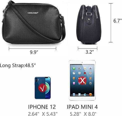 DAVIDJONES 3 Zip Porckets Compartment Crossbody Bag,Faux Leather Shoulder handbag for Women,Small Functional Travel Purse in Saudi Arabia