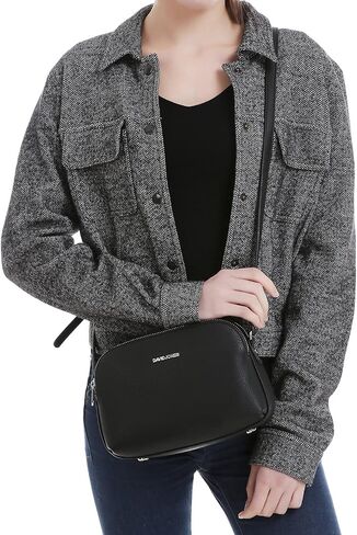 DAVIDJONES 3 Zip Porckets Compartment Crossbody Bag,Faux Leather Shoulder handbag for Women,Small Functional Travel Purse in Saudi Arabia