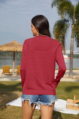 VIISHOW Women's Lightweight Crochet Knit Cardigan Open Front Long Sleeve Hollow Out Soft Shrug Sweater in Kuwait