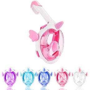 Kids Snorkel Mask, Full Face Snorkel Mask for Kids 4-16, 180 HD View Anti-Fog Anti-Leak Snorkel Mask for Kids Snorkel Set Snorkeling Gear for Kids