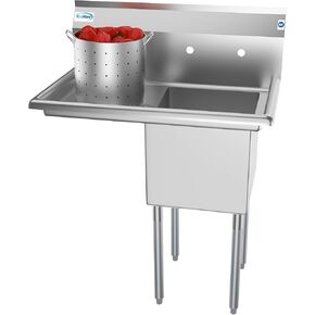 KoolMore 1 Compartment Stainless Steel NSF Commercial Kitchen Prep & Utility Sink with 2 Drainboards - Bowl Size 15" x 15" x 12", Silver