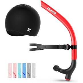 ZIONOR Unisex-Adult Swim Training Snorkel Bullet Head with Swim Cap, Front Snorkel Breathing Tube Detachable Swimming Scuba for Swim Training