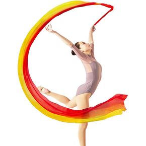 4M Dance Streamer Gymnastics Dance Ribbons Belly Dance Real Silk Ribbon Throw Streamer with Rod, Church Worship Adoration Dance Banner, Beginners Practice Streamers