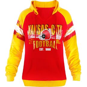 Womens City Classic Football Fans V Neck Soft & Warm Sweatshirt Hoodie Pollover - Red & Yellow