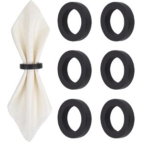 Napkin Rings, Wooden Napkin Rings Set of 6, Handcrafted Wood Semicircle Napkin Holders for Table Decoration (Black)