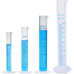 4 Sizes Plastic Measuring Graduated Cylinder Blue Line Graduated Cylinder Transparent Measuring Cylinder Set with Pour Spout for Home and School