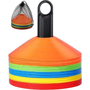25 Pcs Pro Disc Cones - 5 Colors Agility Soccer Cones with Carry Bag and Holder for Training, Football, Kids, Sports, Field Cone Markers (5 Per Color)