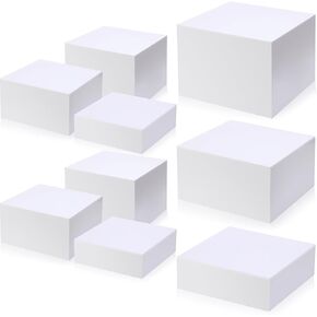 Suzile 9 Pcs Acrylic Buffet Risers Display Box Cube Display Riser 5 Sided Food Riser Table Stand for Display with Hollow Bottoms for Party, 8 x 8 x 6 Inch, 7 x 7 x 4 Inch, 6 x 6 x 2 Inch (Silver)