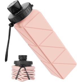 Collapsible Water Bottles, BPA-Free Leak-Proof Silicone Foldable Water Bottle Cup 20.6oz, Durable Lightweight Bottle for Gym Travel Camping Hiking Running Sport,Pink