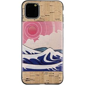 حافظة Reveal متوافقة مع iPhone 13 - متجر تصميم صديق للبيئة من جلد نباتي طبيعي من خشب الفلين (Sunset Ocean Wave Print, 13 Pro)