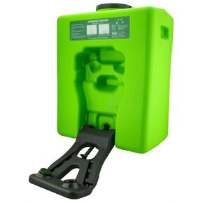 SAS Safety Corp Eyewash Station. 9.65 Gallon Capacity. Green Color. Portable Gravity Fed. Lockable Cap. Portable Unit Measures 20.15" x 16.5" x 9.5". (5134-00)