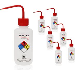 6PCS of Acetone Wash Bottles, Vol.500ml (17oz), Safety Wash Bottles, Squeeze Wash Bottle with Narrow Mouth, WBA500A6