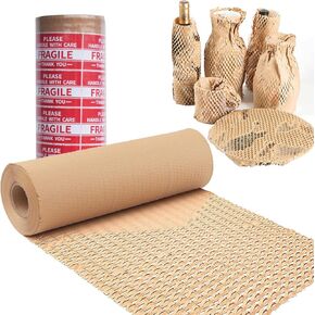 Honeycomb Packing Paper Wrap 12"x400' Recycled Cushion Wrapping Roll Eco Friendly Shipping Moving Wrap Biodegradable Packaging Suppliers with 20 Fragile Sticker Labels
