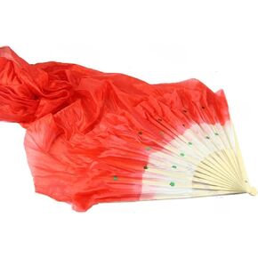 Snadulor 1.5M Hand Made Belly Dance Dancing Silk Bamboo Long Fans Veils for Party Stage Performance