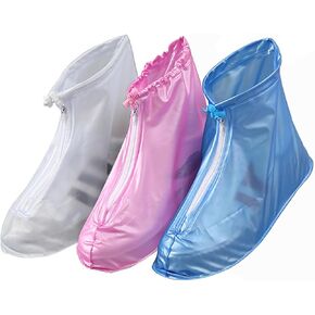 2 Pairs Waterproof Shoe Covers, Non-Slip Water Resistant Overshoes PVC Rubber Rain Shoe Cover Outdoor cycling Protectors apply to Men, Women, Kids