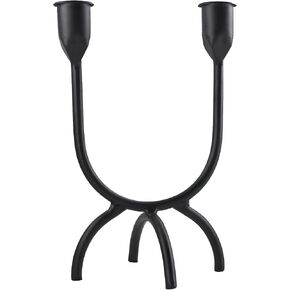 Hand Forged Iron 2Arm Candelabra Black Candle Holder Taper Candle Sconces for Table Centerpiece, Wedding Reception, Festive Christmas Mantel Decoration or Home Decor