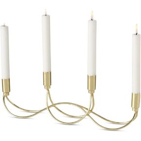 Wave Metal Candelabra, 4 Taper Candle Holder, Gold Finish, Iron, 15 Inches