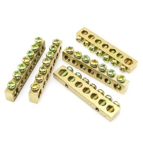 5pcs Electrical Wire Screw Terminal Ground Brass Grounding Bars 7 Positions Terminal Ground Bar, Yellow