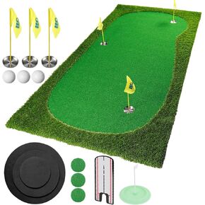 5X10 ft Golf Putting Green/Mat-Indoor/Outdoor Golf Training Mat for Practice, Professional Golf Putting Green Set with Putting Mirror and Challenge Putting Cup.