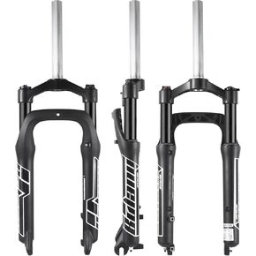 BOLANY Fat Tire MTB Suspension Fork, 20/26 x 4.0 inch 1 1/8 Straight Tube 100mm Travel Spacing Hub 135mm Manual Lockout 9mm QR Oil Spring Front Forks for Snow Beach XC Mountain Bike