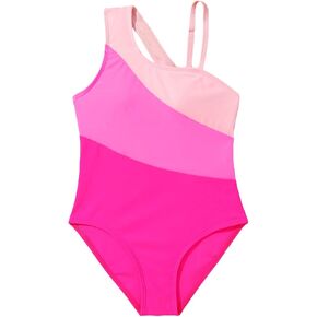 Milumia Girl's Colorblock One Piece Swimsuit Beach Sport Asymmetrical Neck Bathing Suit