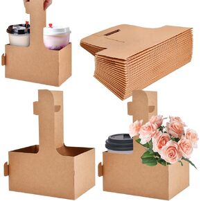 50 عبوة من حاملة المشروبات المكونة من كوبين مع مقبض، 12-30 أونصة من ورق الكرافت المقوى القابل للطي لحمل أكواب القهوة للمشروبات الباردة/الساخنة، حاملات أكواب للاستعمال مرة واحدة لخدمة توصيل المشروبات in Kuwait