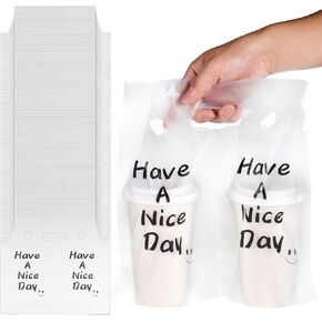 400pcs Drink Carrier for Delivery,Plastic Drink Packaging Bags 2 Cups Holder up to 28oz for Delivery,Take Out/Drink Cups/Beverage/Coffee/Tea/Juice