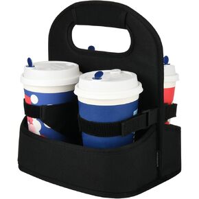 Homakover 4 Cup Reusable Insulated Coffee Cup Carrier, Portable Drink Carrier Tote Bag with Handle for Cold/Hot Drink, Fits for Food Delivery and Take Out (4 Cups)