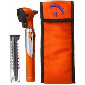 Natiqind Fiber Optic Mini Otoscope Set Pocket Size LED Ear Scope Medical Diagnostic Compact Pocket Size Fiber Optic Otoscope Orange Color (Pink)
