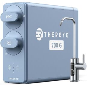 Thereye 8 Stage Reverse Osmosis System, 700 GPD Tankless Reverse Osmosis Water Filter, Under Sink RO Water Filtration System, Reduce PFAS/TDS, Smart LED Faucet, 2:1 Pure to Drain, Blue