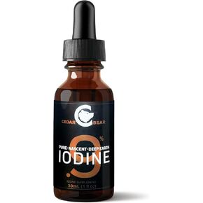 Cedar Bear - 0.9% Pure Nascent Deep Earth Iodine Supplement, All-Natural Thyroid Support and Metabolism Booster, Alcohol-Free Iodine Drops, Natural Iodine Liquid, 1 fl oz / 30 ml